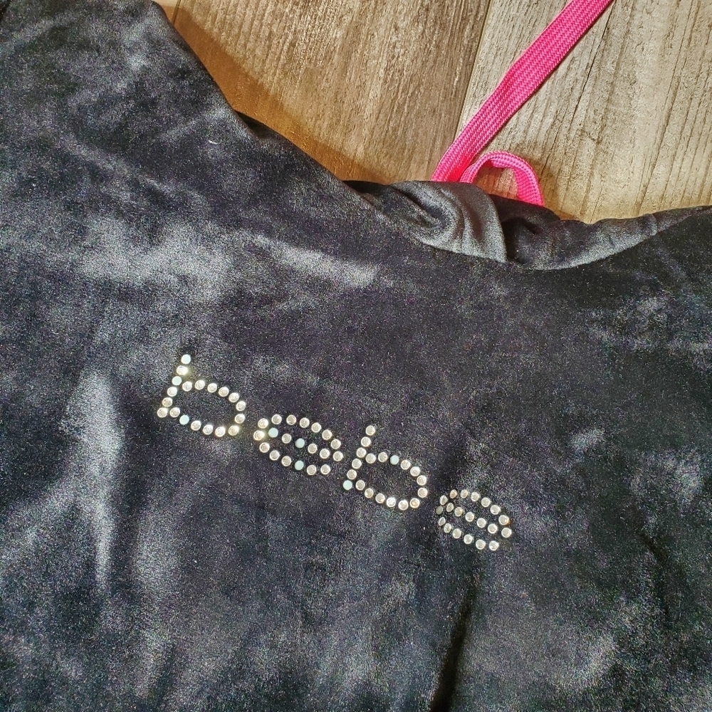Bebe Women's Black and Pink Rhinestone Sleepwear Dress Velour Size Medium - Picture 9 of 17